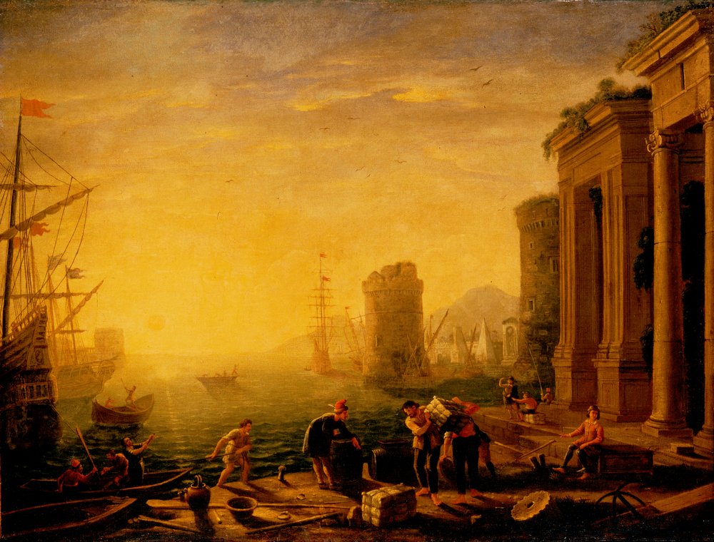 輸入品 絵画 油絵 august作 港 port 風景画 64×71.5 大 アンドレ・ブーリエ「青い港」リトグラフ :: 絵画買取・販売 - シバヤマ